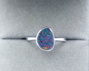 US#6 Sterling Silver Natural Australian Boulder Opal Doublet Ring | October Birthstone | Fine Gemstone Jewelry