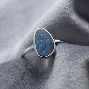 US#6.5 Sterling Silver Natural Australian Boulder Opal Doublet Ring | October Birthstone | Fine Gemstone Jewelry
