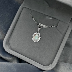 925 Sterling Silver Natural Australian Crystal White Opal Pendant Necklace | October Birthstone | Fine Gemstone Jewelry | Gift