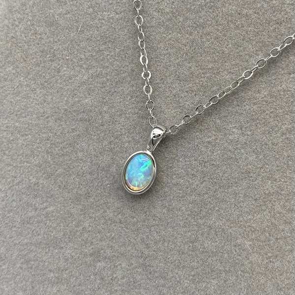 925 Sterling Silver Natural Australian Crystal White Opal Pendant Necklace | October Birthstone | Fine Gemstone Jewelry | Gift