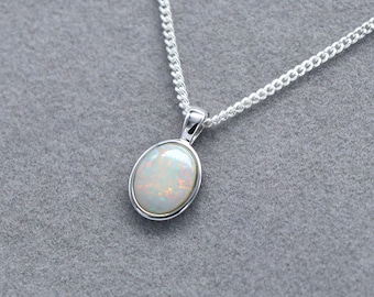 925 Sterling Silver Natural Australian Crystal White Opal Pendant Necklace | October Birthstone | Fine Gemstone Jewelry | Gift