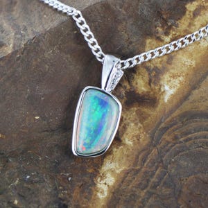 14K Gold Natural Australian Crystal White Opal Pendant  Necklace with Diamonds | Gift | Fine Gemstone Jewelry