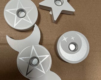 Wiccan Spell Candle Holder: Pentagram, Moon, Star - Witchcraft Supplies