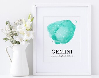 GEMINI - Watercolor Zodiac Sign Wall Art **DIGITAL DOWNLOAD**