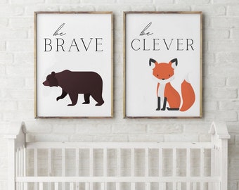 Safari/Woodland Animal Art Print Set | Nursery Wall Decor | Set of 2