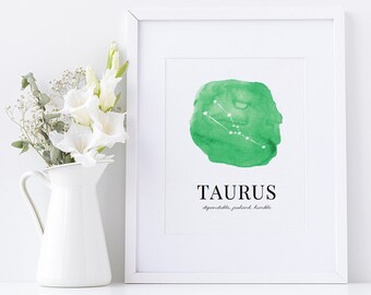 TAURUS - Watercolor Zodiac Sign Wall Art Print **DIGITAL DOWNLOAD**