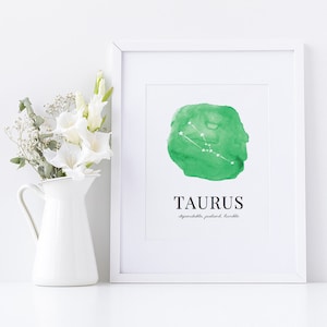 TAURUS - Watercolor Zodiac Sign Wall Art Print **DIGITAL DOWNLOAD**