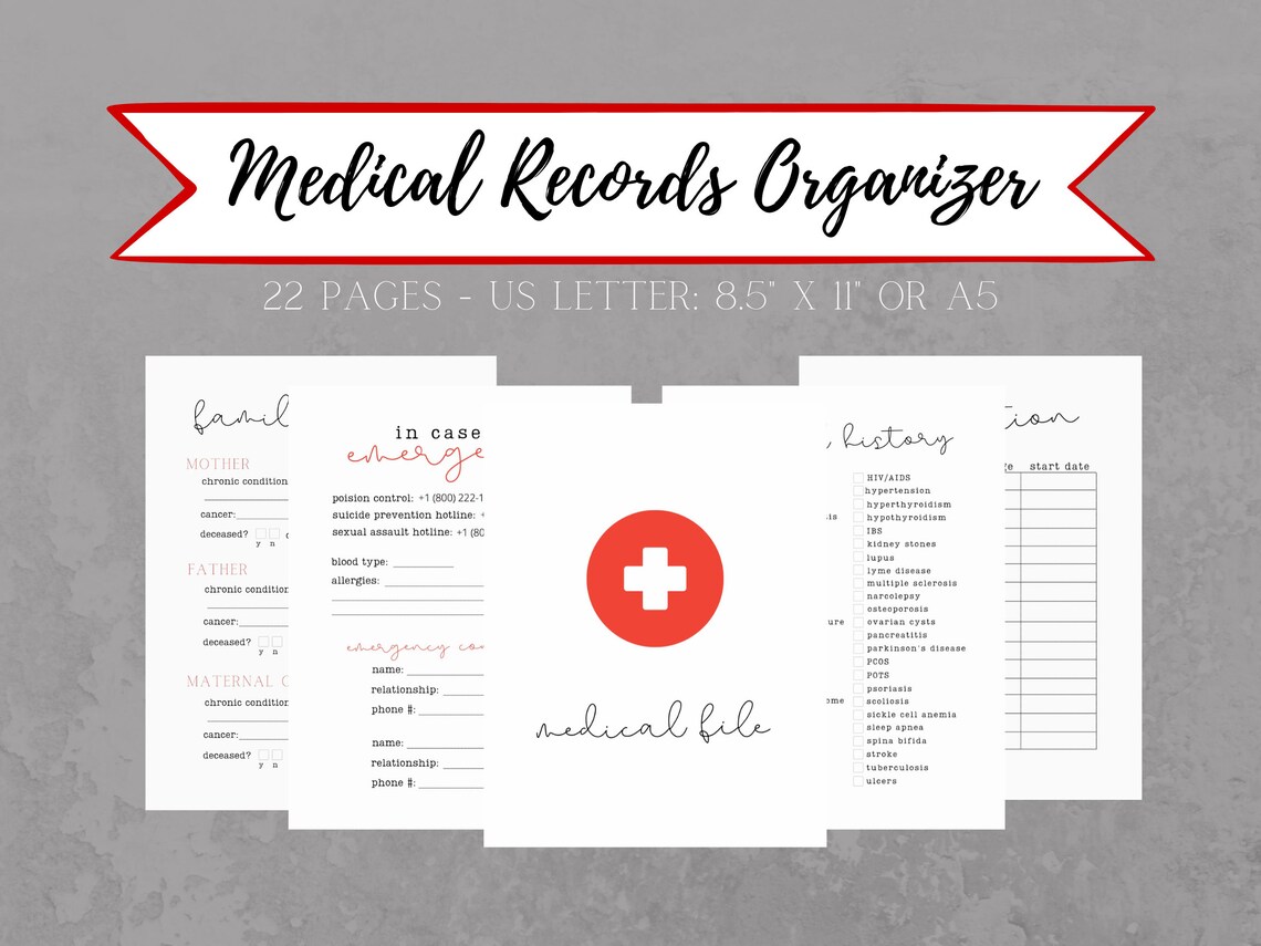 Medical Records Organizer PRINTABLE Bullet Journal Inserts Etsy