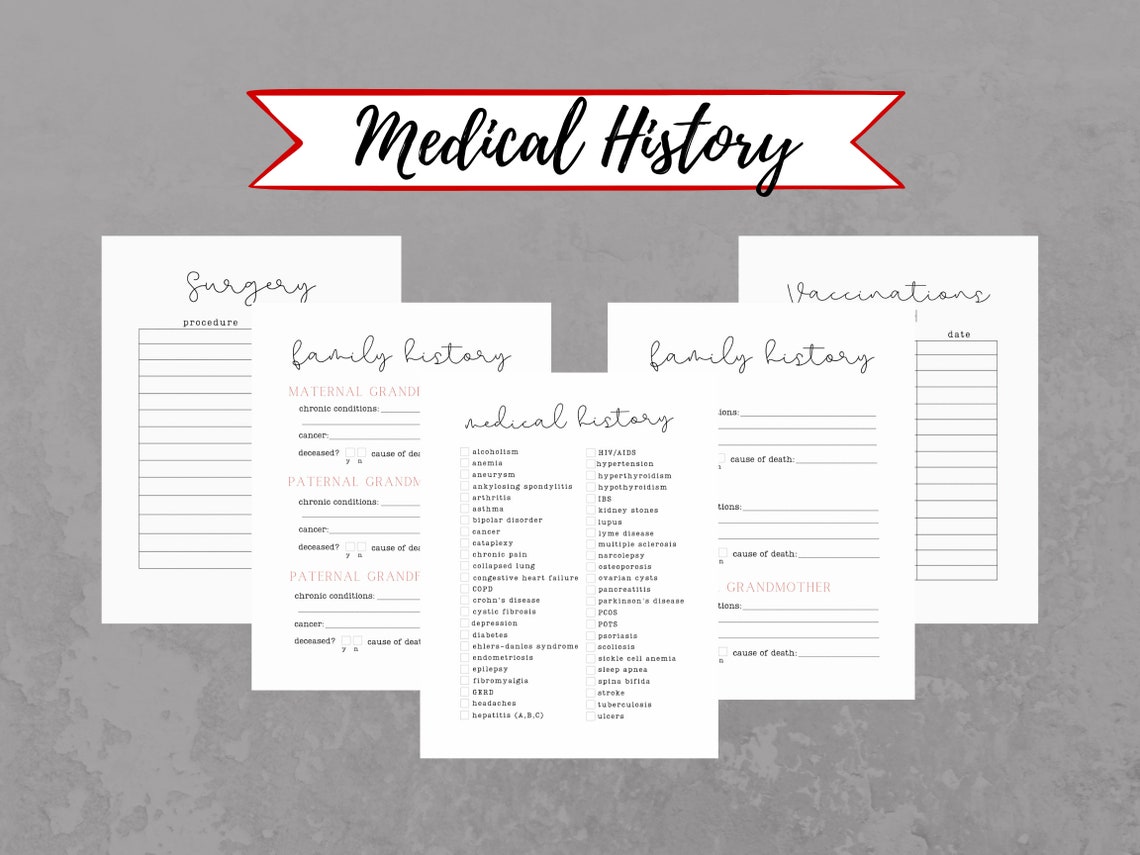 Medical Records Organizer PRINTABLE Bullet Journal Inserts Etsy