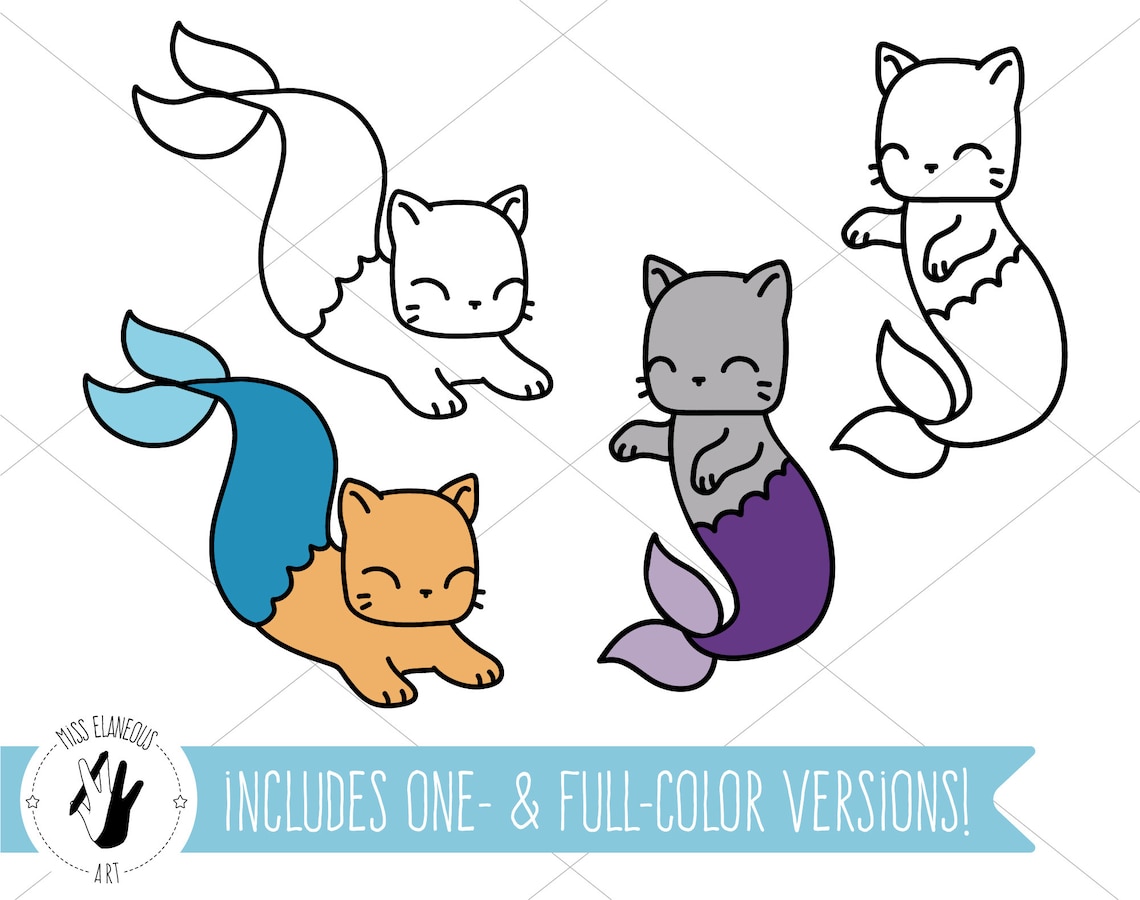 Cute Cat Mermaid SVG Kawaii Kitten Mermaid Cut File | Etsy