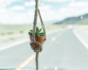 Macrame plant hanger for car, boho rear view mirror accessories, plant mom gift, succulent rear view mirror charm, plant gifts for her, new