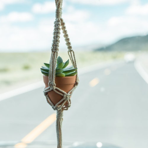 Macrame Plant Hanger for Car Boho Rear View Mirror Etsy