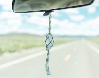 Clear quartz car charm, crystal rear view mirror charm, boho car accessories for women, metaphysical gifts for her, calming gifts for