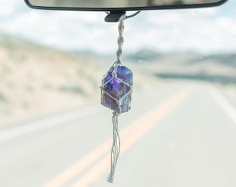 amethyst car charm, crystal rear view mirror charm boho car accessories for women, metaphysical gifts for her, calming gifts for