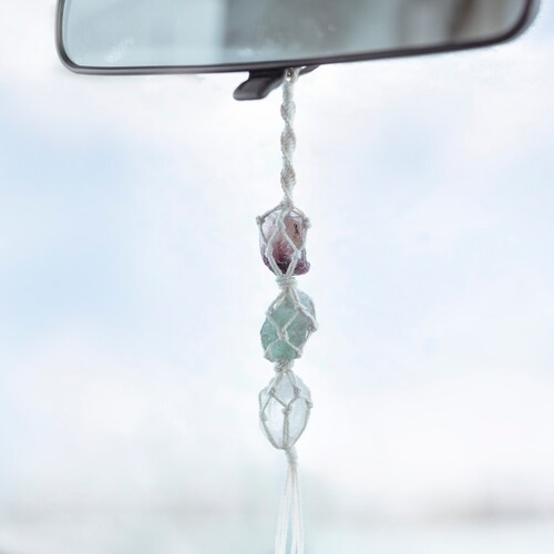 Crystal Rear View Mirror Charm. Car Accessories Macrame Etsy