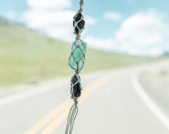 Fluorite car charm, Crystal rear view mirror charm, boho car accessories for women, metaphysical gifts for her, self protection
