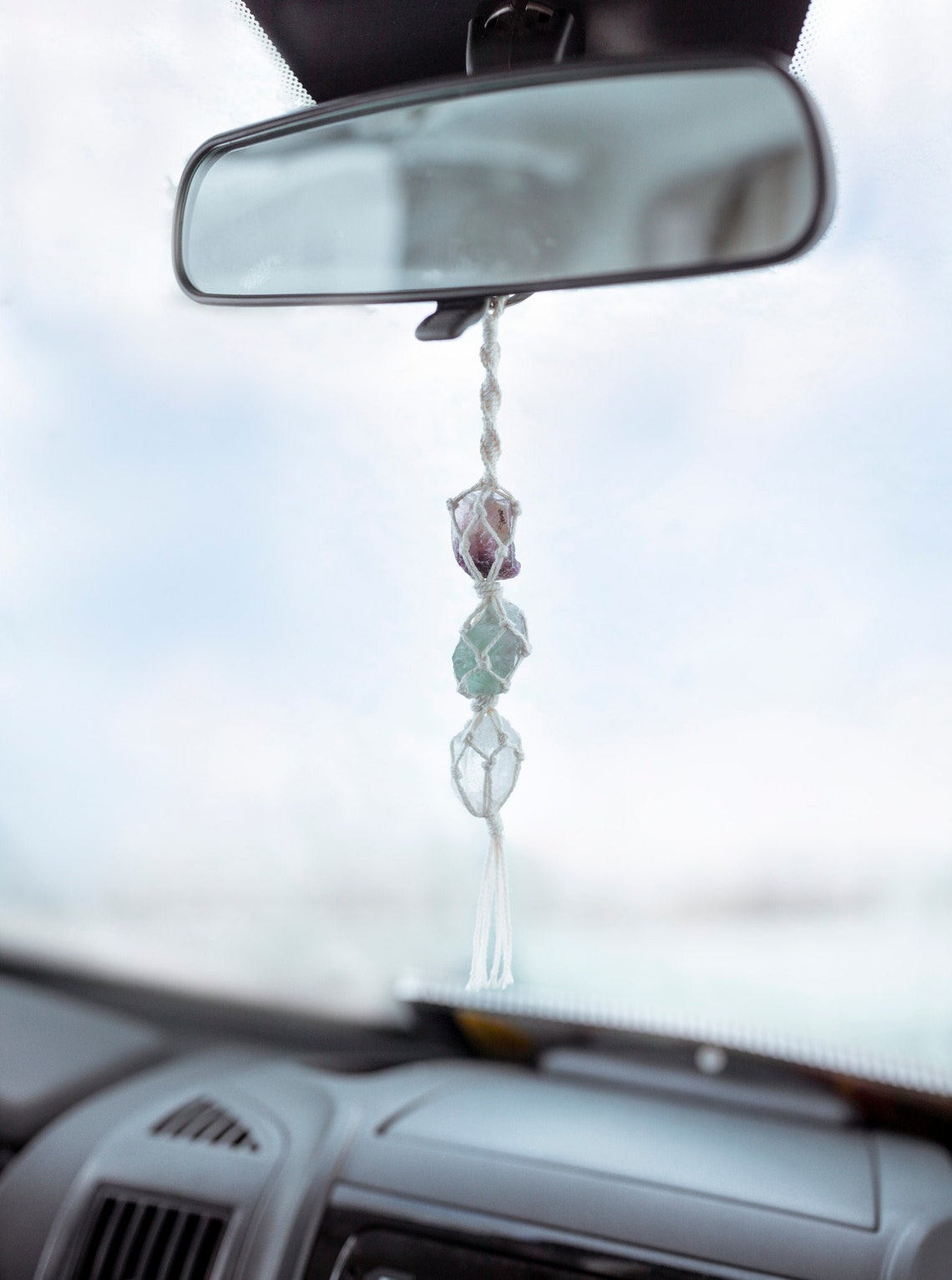 Crystal rear view mirror charm Macrame Rear View Mirror Charm Etsy
