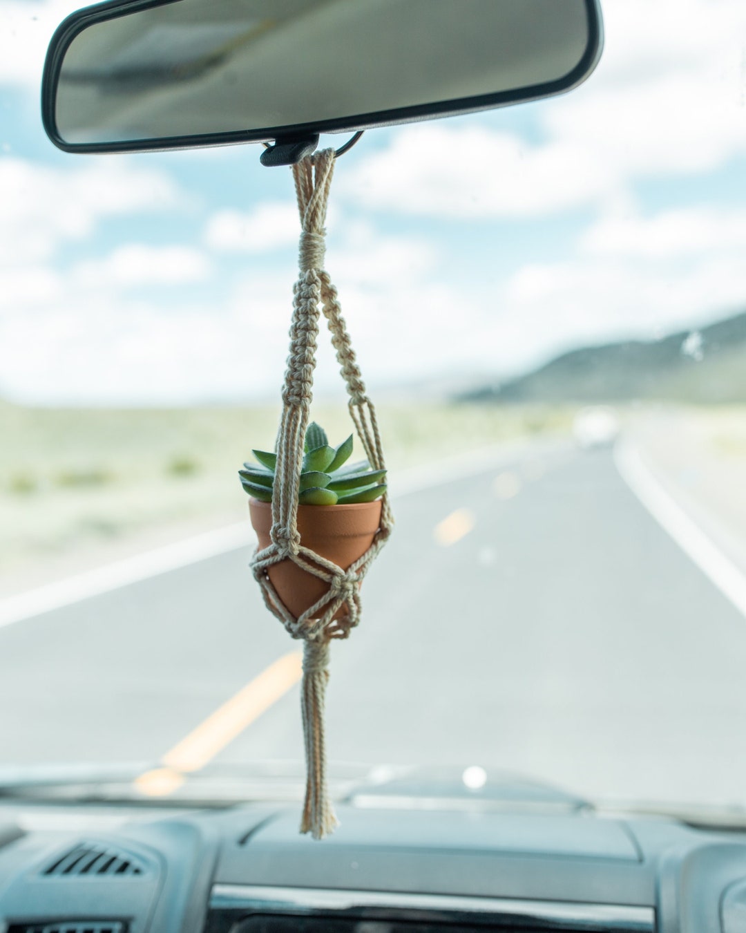 Macrame Plant Hanger for Car Boho Rear View Mirror Etsy