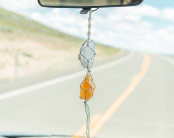 Rear View mirror hanger, quartz car charm, orange crystal rear view mirror charm boho car accessories for women, metaphysical gifts for her