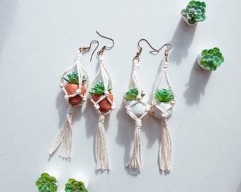 Plant Hanger Earrings, Macrame Earrings, Plant Earrings, Boho Jewelry, Unique Jewelry, christmas gift for plant lover, gifts for teachers