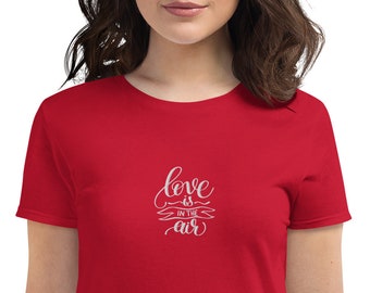 Love is in the air Shirt, Embroidered valentines Shirt, Valentine gift for her, Cute Valentine Shirt, embroidered love shirt for her