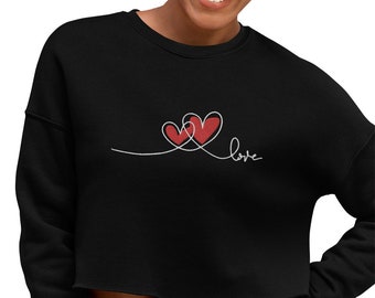 Valentine's Love Crop Sweatshirt, Embroidered love sweatshirt, Valentine's day sweatshirt, Embroidered heart sweatshirt, I love you shirt