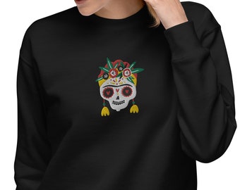 Frida Kahlo Embroidered Sweatshirt, Halloween Sweatshirt, Sugar Skull Trendy Embroidery Sweater, Dia de los muertos sweater, Spooky sweater