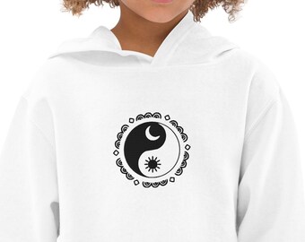 Yin Yang Embroidered Kids fleece hoodie, Trendy embroidery design, embroidered sweater, mommy and me outfit, boho apparel, Yin Yang sweater