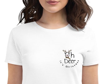 Oh DEER It's CHRISTMAS Boho Embroidery Design TSHIRT For Women – Aesthetic Crewneck Holiday Tshirt
