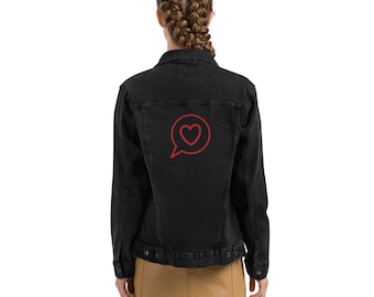 Boho Chic Embroidered Red Heart Unisex denim jacket, boho chic clothing, Perfect gift for valentines, gift fo her