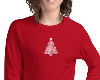 Christmas Tree embroidery design shirt, Christmas embroidered shirt, boho mandala tree, Holiday Sweatshirts, Cute winter holiday shirt