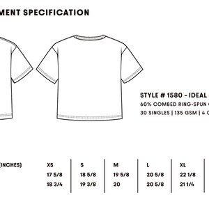 Puede incluir: Un dibujo t&eacute;cnico de l&iacute;nea de un top corto que muestra vistas frontal y trasera. El texto incluye MEASUREMENT SPECIFICATION, STYLE # 1580 - IDEAL CROP TOP, 60% COMBED RING-SPUN COTTON | 40% POLYESTER, 30 SINGLES | 135 GSM | 4 OZ y una tabla de tallas.