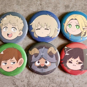 Botões Chibi Meshi de Dungeon | Laios Falin Marcille Chilchuck Senshi Izutsumi | Pin de anime fofo Delicious in Dungeon