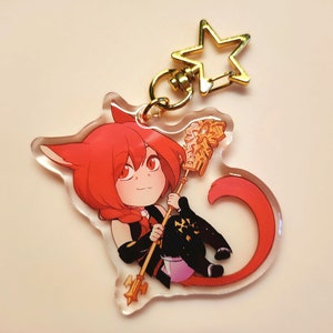 FFXIV G&#39;raha Tia Staff Acrylic Charm | Cute Keychain | Final Fantasy XIV