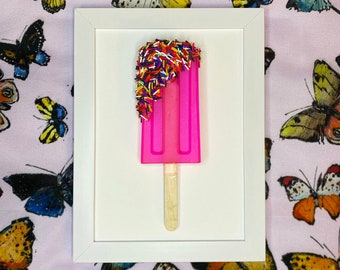 Resin Popsicles, Sprinkle Art, Colorful Wall Art, Resin Food Art, Popsicle Art, Resin Pop Art, Food Pop Art, Dessert Resin, Resin Ice Pop