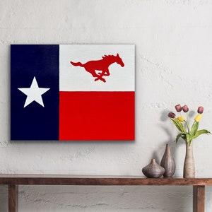 Pintura da bandeira SMU Mustang Texas, Pony Express, Southern Methodist, College Football, Original Peruna Art Southern Methodist University,