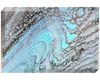 Blue And Grey Fluid Painting Acrylic Block Prints, Block Art, Small Block Modern Art