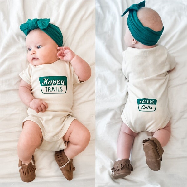 Happy Trails Baby Bodysuit - Nature Baby - Hiking Baby - Happy Hiking - Adventure Baby - Outdoor Baby - National Park Baby - Woodland Baby