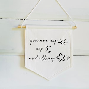 Banner &quot;Você é meu sol, minha lua e todas as minhas estrelas&quot; - Banner de parede &quot;Atire na lua&quot; - Arte de parede para berçário - Decoração para berçário - Banner de lua e costas