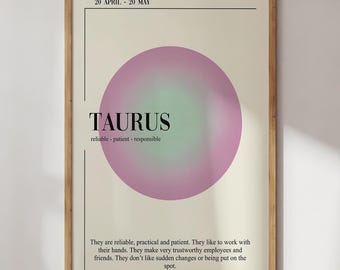 Poster signe astrologique du Taureau : oeuvre d'art murale tendance (téléchargement numérique)
