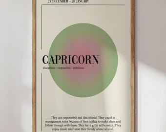 Affiche du signe astrologique du Capricorne : oeuvre d'art murale tendance (téléchargement numérique