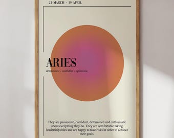 Affiche du zodiaque Bélier : oeuvre d'art murale tendance signe astrologique (téléchargement numérique)