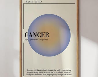 Affiche du zodiaque du cancer : oeuvre d'art murale tendance signe astrologique (téléchargement numérique