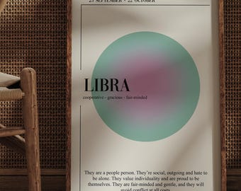 Affiche du zodiaque Balance : oeuvre d'art murale tendance signe astrologique (téléchargement numérique)