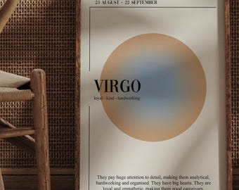 Affiche signe astrologique de la Vierge : oeuvre d'art murale tendance (téléchargement numérique
