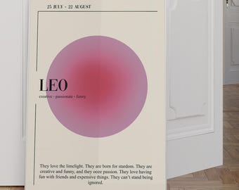 Poster signe astrologique Lion : oeuvre d'art murale tendance du zodiaque (téléchargement numérique)