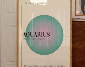 Affiche signe astrologique Verseau : oeuvre d'art murale zodiacale tendance (téléchargement numérique