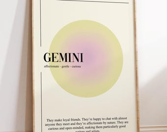 Affiche du zodiaque Gémeaux : oeuvre d'art murale tendance signe astrologique (téléchargement numérique)