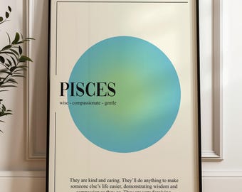 Affiche du zodiaque Poissons : oeuvre d'art murale tendance signe astrologique (téléchargement numérique)