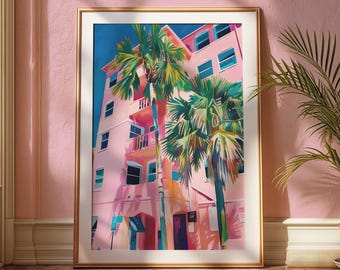 Impression d'art palmier de Miami : décoration murale estivale côtière (téléchargement numérique)